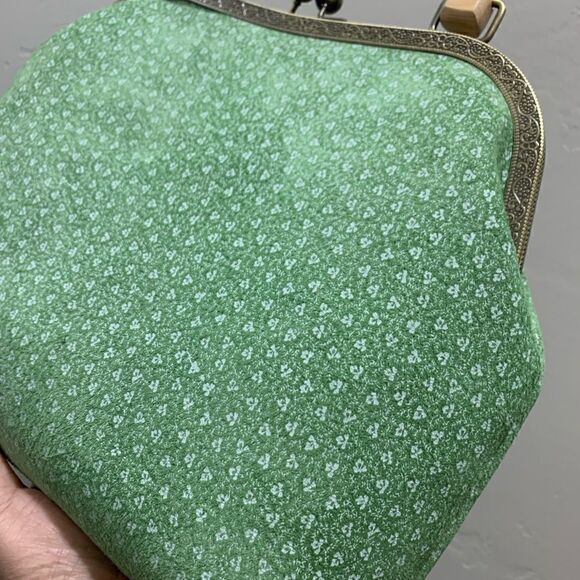 Handmade Genuine Nubuck Leather Embossed Wood Handle Kiss-lock Satchel Bag - Picture 13 of 13